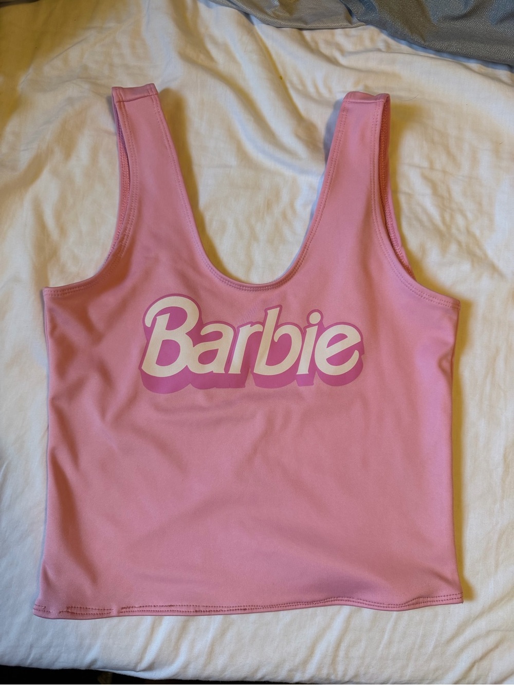 Barbie Pink Logo Scoop Bandeau Crop Top